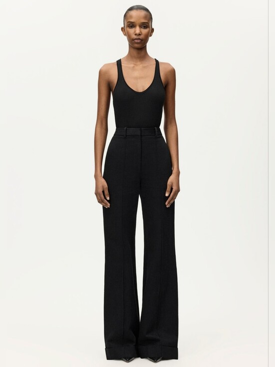 Adam Lippes Pants - Adam Lippes Black Deeda High-Rise Flare-Leg Trousers